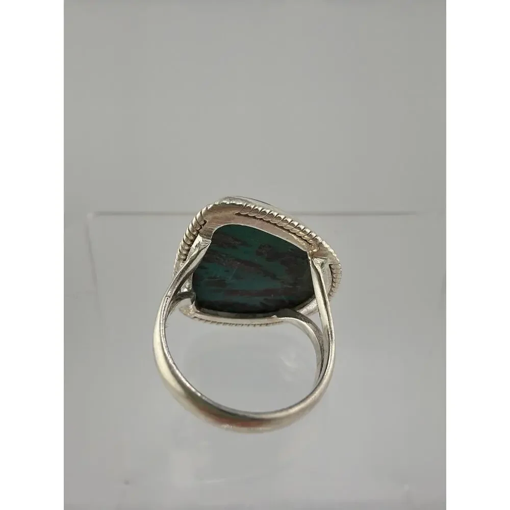 Sterling Silver Teardrop Chrysocolla Malachite Ring Size 8.5